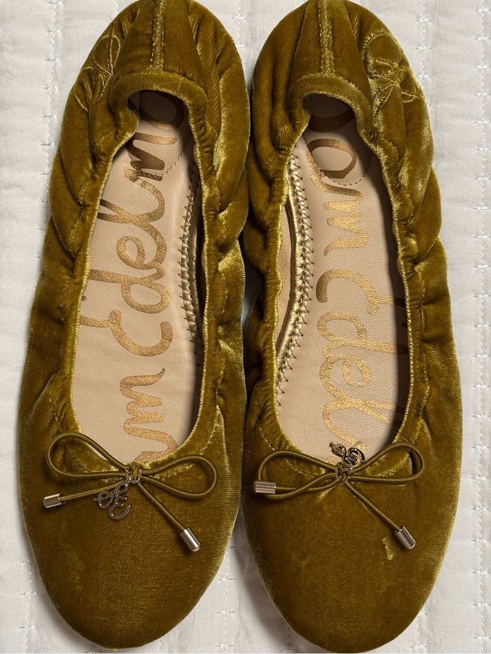 Sam Edelman Olive-Green Velvet Felicia Ballet Flats